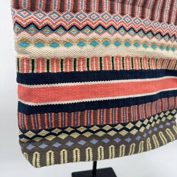 J Jill Multicolored Woven Cotton Tote Bag with Wood Handles Boho bohemian summer - Picture 6 of 15